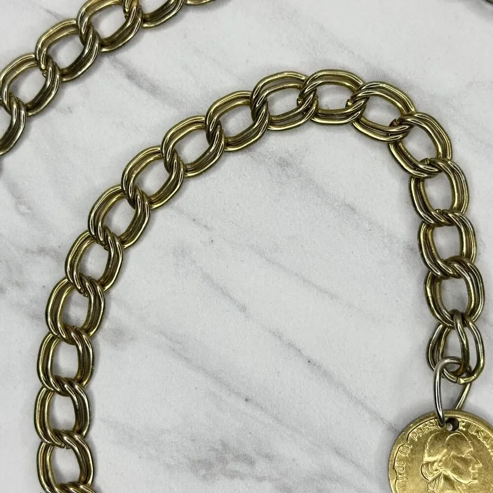 Womens Gold Tone Chain Belt George Washington Coin Charm Small/Medium ✨